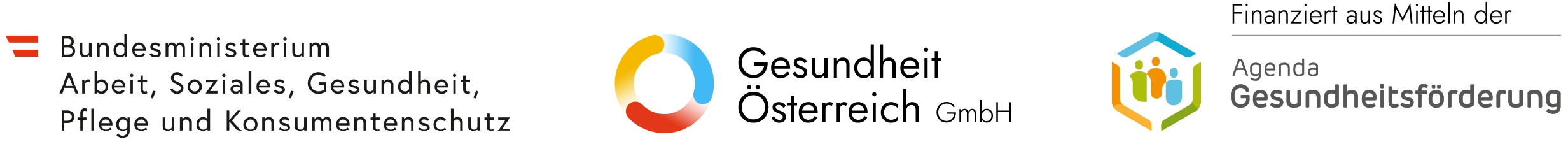 Logoleiste: BMASGPK, GÖG, Finanziert aus Mitteln der Agenda Gesundheitsförderung
