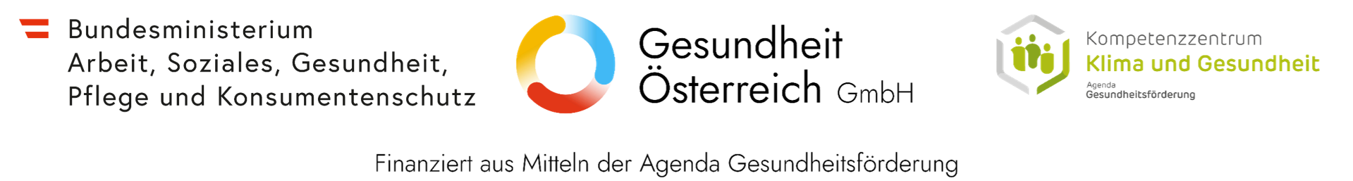 Logos vom BMASGPK, GÖG und Kompetenzzentrum Klima und Gesundheit