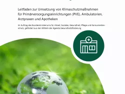 Deckblatt Leitfaden zur Umsetzung von Klimaschutzmaßnahmen für Primärversorgungseinrichtungen (PVE), Ambulatorien, Arztpraxen und Apotheke